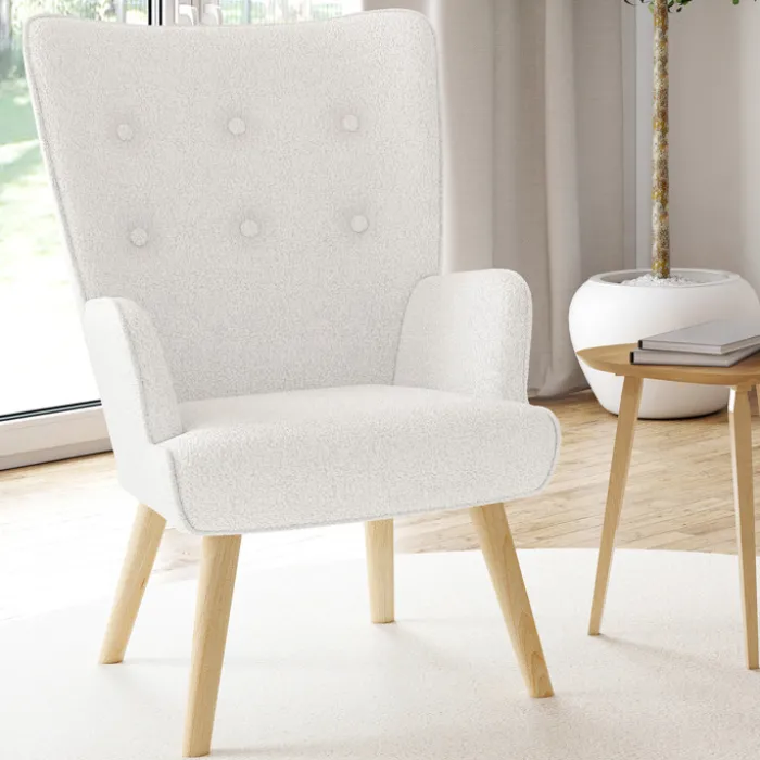 Fauteuil bouclette blanche style scandinave