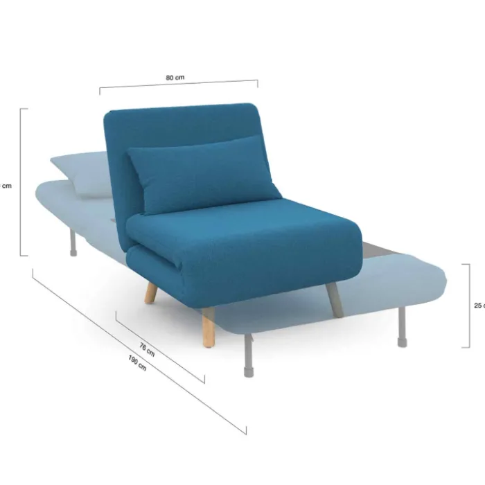 Fauteuil convertible en lit 1 place bleu canard