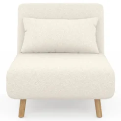 Fauteuil convertible en lit d'appoint 1 place 80x190 cm bouclette blanc
