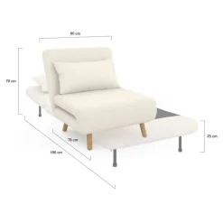 Fauteuil convertible en lit d'appoint 1 place 80x190 cm bouclette blanc