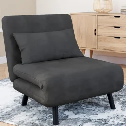 Fauteuil convertible en lit 1 place velours gris anthracite