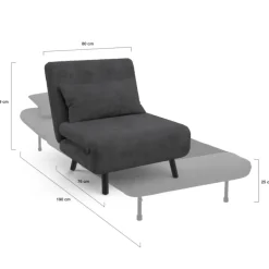 Fauteuil convertible en lit 1 place velours gris anthracite