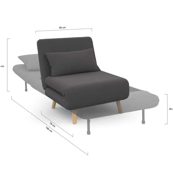 Fauteuil convertible en lit 1 place gris anthracite