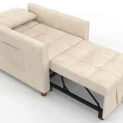 Fauteuil convertible lit d'appoint 1 place 69 x 170 cm tissu chenille beige