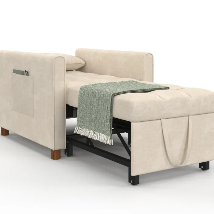 Fauteuil convertible lit d'appoint 1 place 69 x 170 cm tissu chenille beige