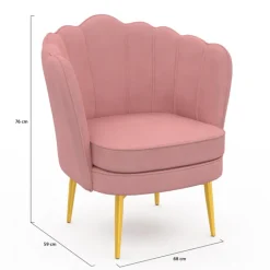 Fauteuil coquillage rose en velours pieds dorés