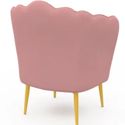 Fauteuil coquillage rose en velours pieds dorés