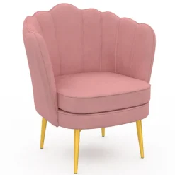 Fauteuil coquillage rose en velours pieds dorés