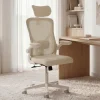 Fauteuil de bureau JAMES ergonomique en toile respirante et appui-tête avec roulettes beige et blanc