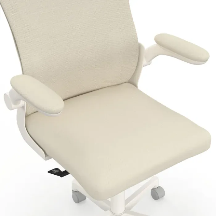 Fauteuil de bureau JAMES ergonomique en toile respirante et appui-tête avec roulettes beige et blanc