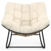 Fauteuil de jardin à bascule effet rotin avec coussin écru