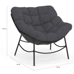 Fauteuil de jardin relax avec coussin effet rotin gris