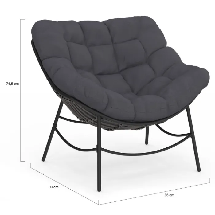 Fauteuil de jardin relax avec coussin effet rotin gris