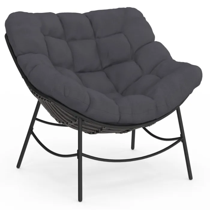 Fauteuil de jardin relax avec coussin effet rotin gris