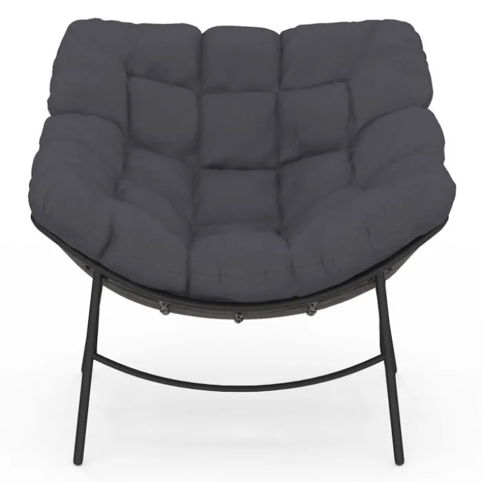 Fauteuil de jardin relax avec coussin effet rotin gris