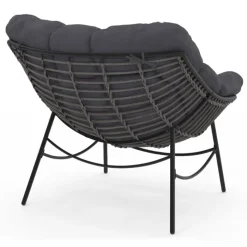 Fauteuil de jardin relax avec coussin effet rotin gris