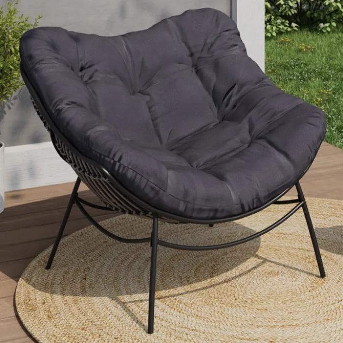 Fauteuil de jardin relax avec coussin effet rotin gris