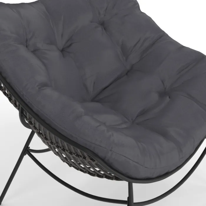 Fauteuil de jardin relax avec coussin effet rotin gris