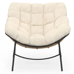 Fauteuil de jardin relax avec coussin écru effet rotin