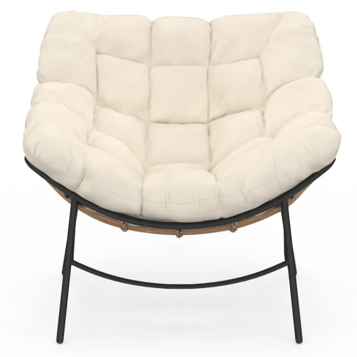 Fauteuil de jardin relax avec coussin écru effet rotin
