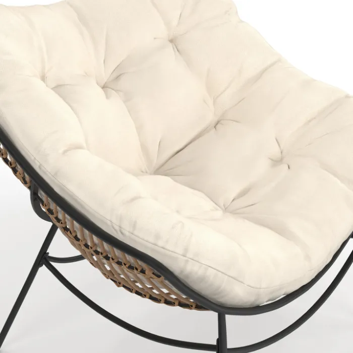 Fauteuil de jardin relax avec coussin écru effet rotin