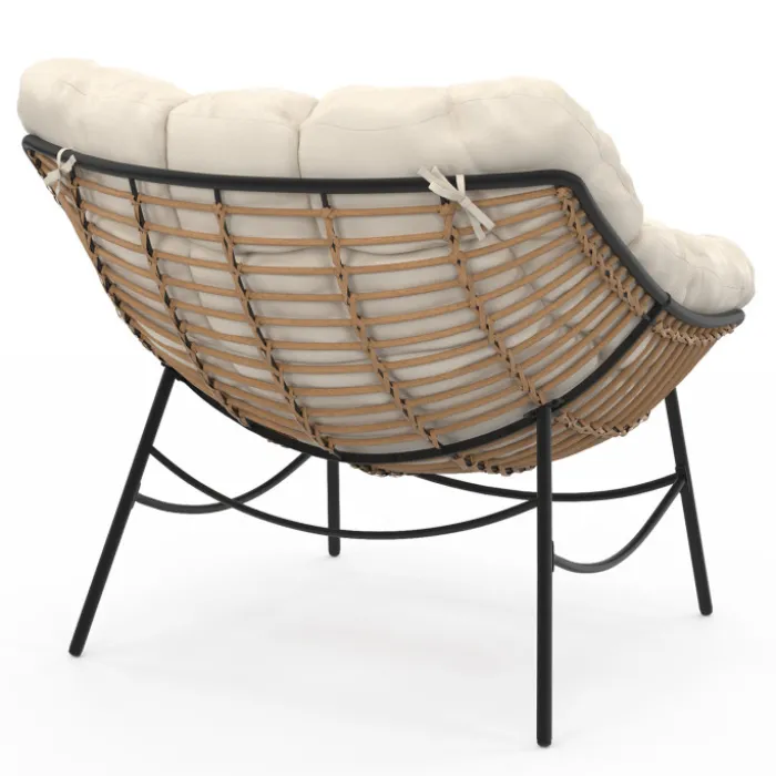 Fauteuil de jardin relax avec coussin écru effet rotin