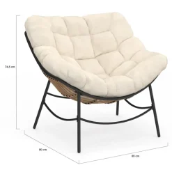 Fauteuil de jardin relax avec coussin écru effet rotin