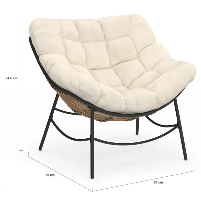 Fauteuil de jardin relax avec coussin écru effet rotin