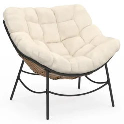 Fauteuil de jardin relax avec coussin écru effet rotin