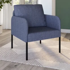 Fauteuil en tissu bleu moderne pieds métal noir
