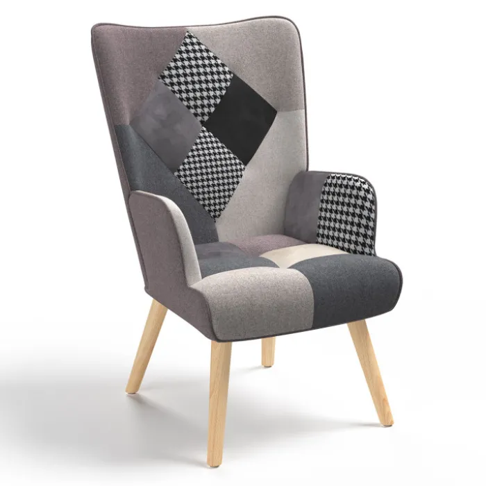 Fauteuil en tissu gris, blanc et noir style scandinave