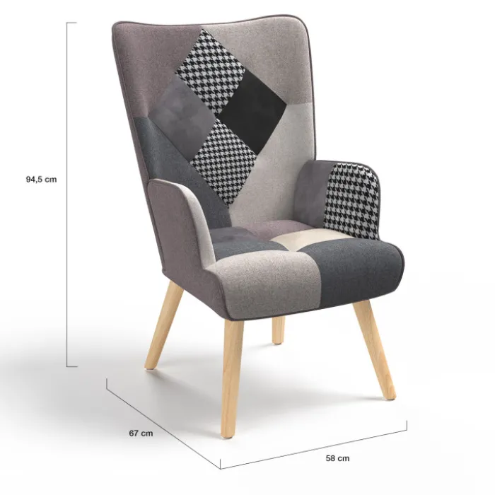 Fauteuil en tissu gris, blanc et noir style scandinave