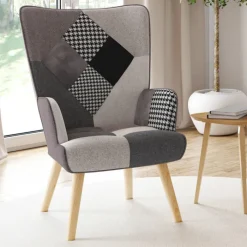 Fauteuil en tissu gris, blanc et noir style scandinave