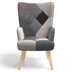 Fauteuil en tissu gris, blanc et noir style scandinave