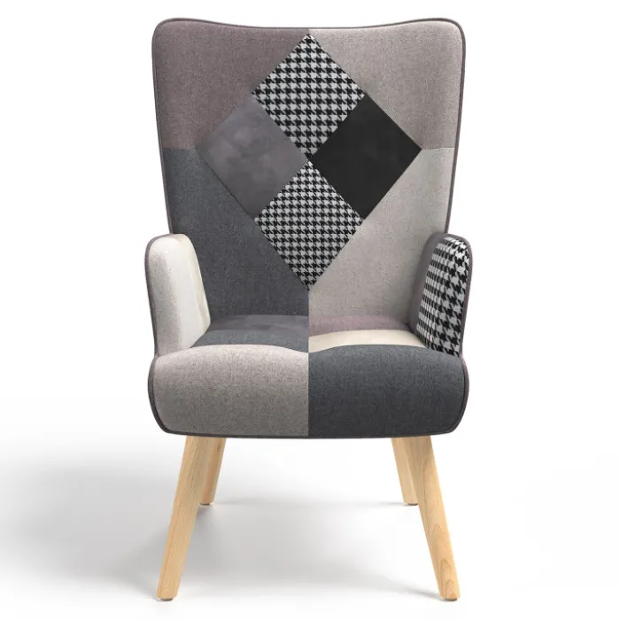 Fauteuil en tissu gris, blanc et noir style scandinave