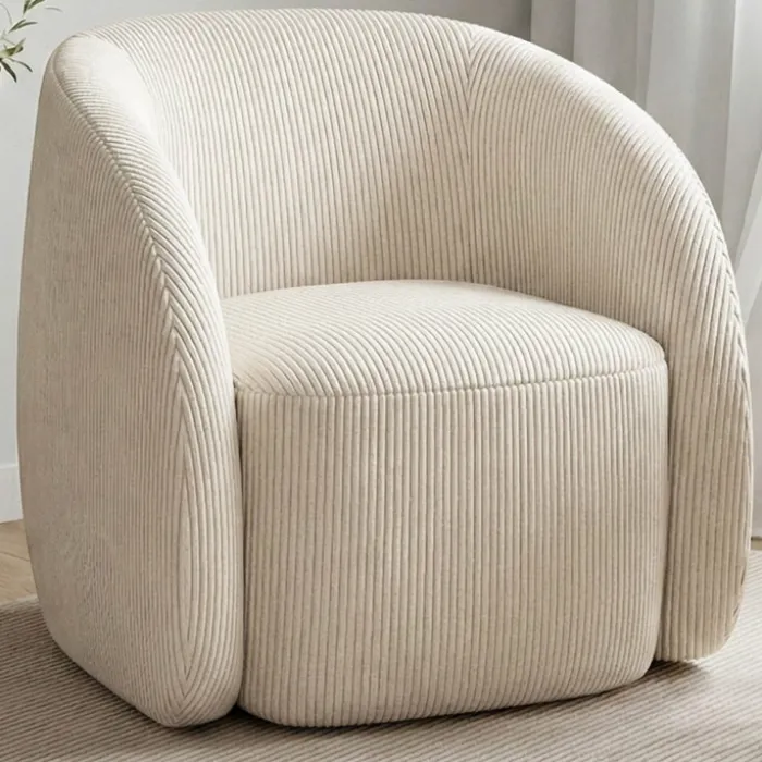 Fauteuil en velours côtelé beige