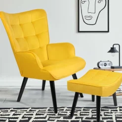 Fauteuil en velours jaune style scandinave