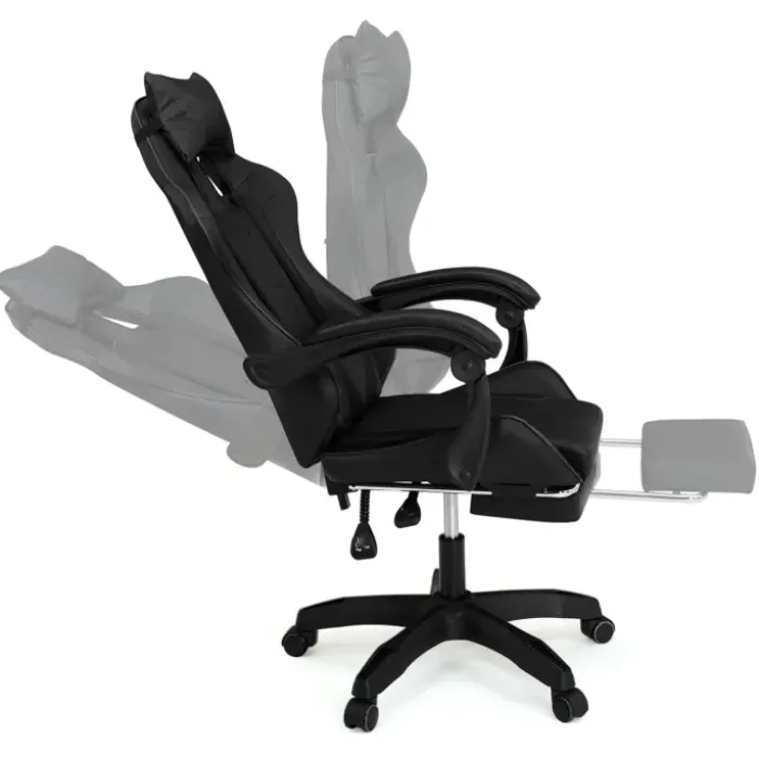 Fauteuil gamer noir réglable et inclinable avec repose pied