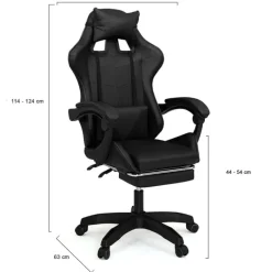 Fauteuil gamer noir réglable et inclinable avec repose pied
