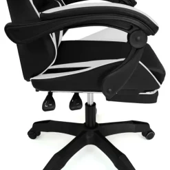 Fauteuil gamer réglable et inclinable avec repose-pied et coussins noir et blanc