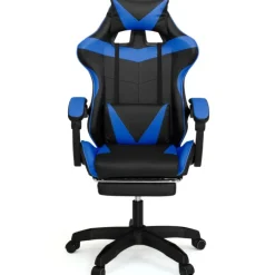 Fauteuil gamer réglable et inclinable avec repose-pied et coussins noir et bleu