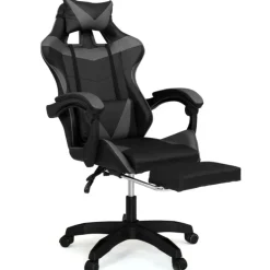 Fauteuil gamer réglable et inclinable avec repose-pied et coussins noir et gris