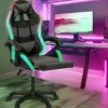 Fauteuil gaming LED noir et gris avec repose-pied, coussin tête + lombaire