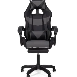 Fauteuil gaming LED noir et gris avec repose-pied, coussin tête + lombaire