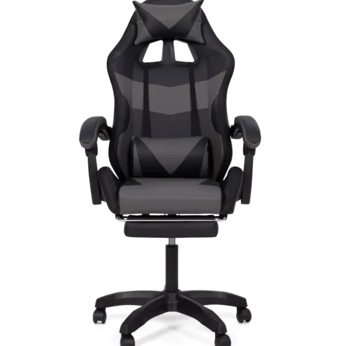 Fauteuil gaming LED noir et gris avec repose-pied, coussin tête + lombaire