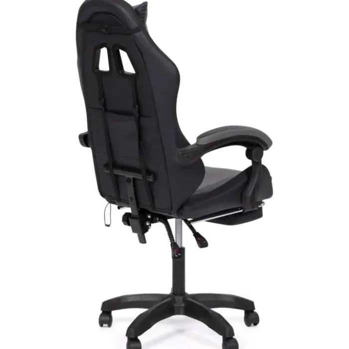 Fauteuil gaming LED noir et gris avec repose-pied, coussin tête + lombaire