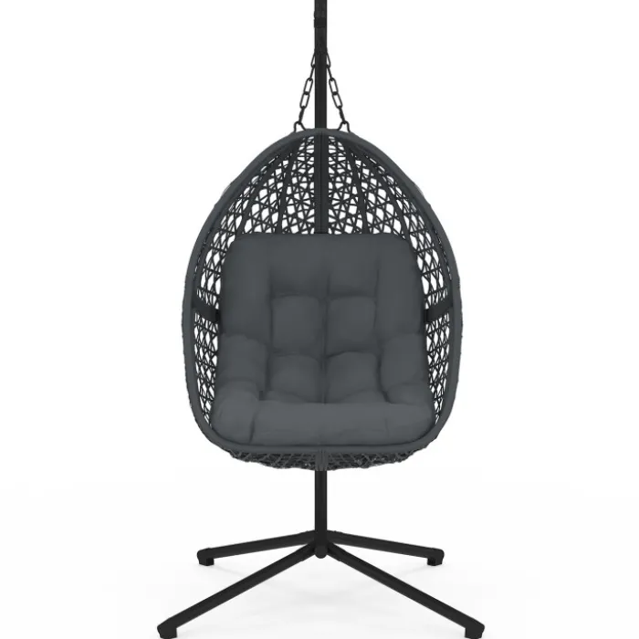 Fauteuil lune suspendu avec coussins gris