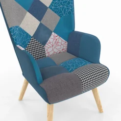 Fauteuil patchwork bleu style scandinave