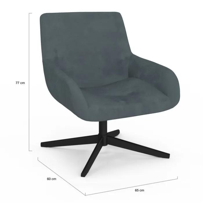Fauteuil pivotant gris en velours et pieds noirs
