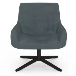 Fauteuil pivotant gris en velours et pieds noirs